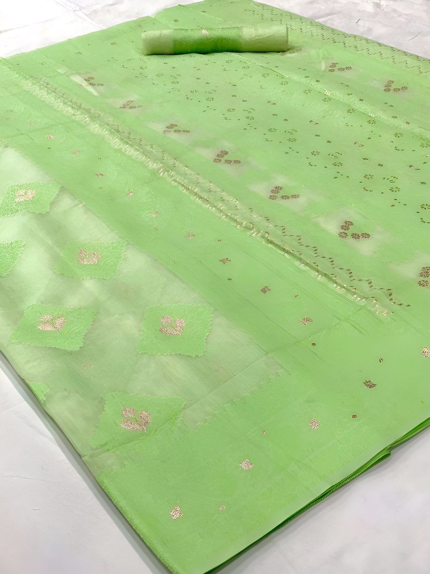 EKKTARA Saree For Women Mint Green Chikankari Lucknowi Weaving Saree