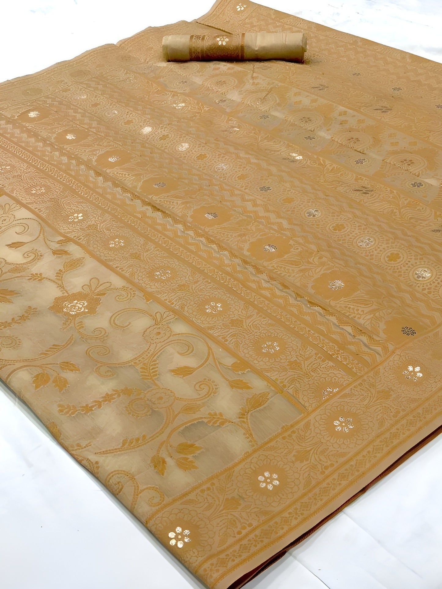 EKKTARA Saree For Women Sand Beige Chikankari Lucknowi Weaving Saree