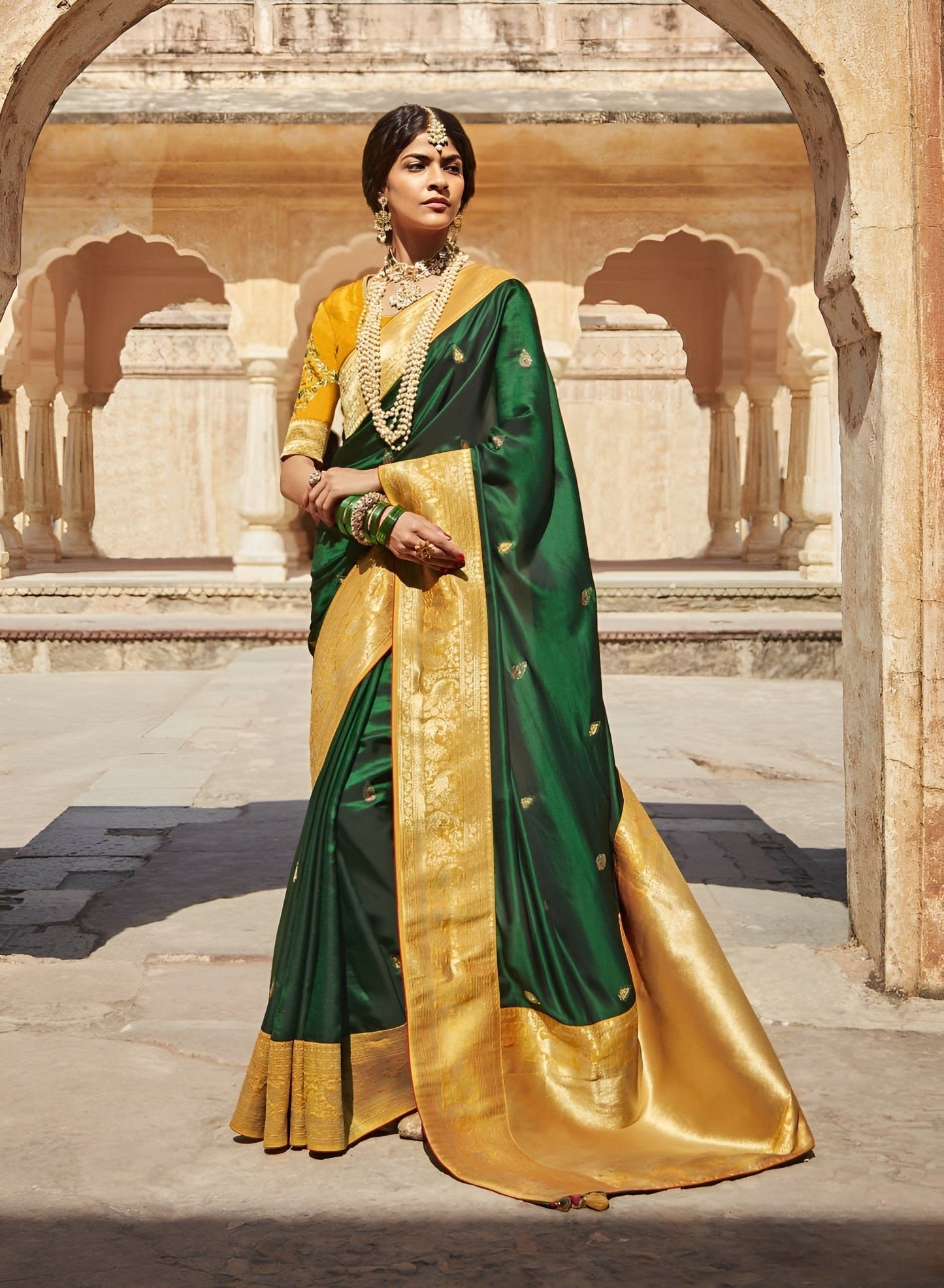 EKKTARA Saree For Women Festive Green Designer Paithani Saree