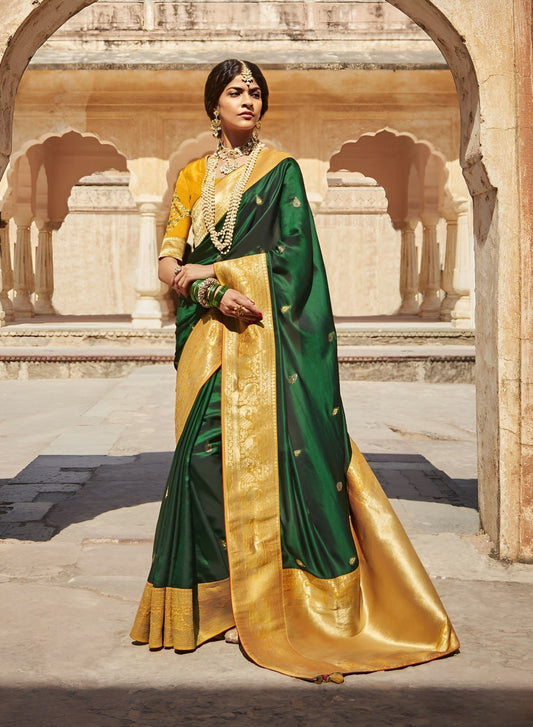 EKKTARA Saree For Women Festive Green Designer Paithani Saree