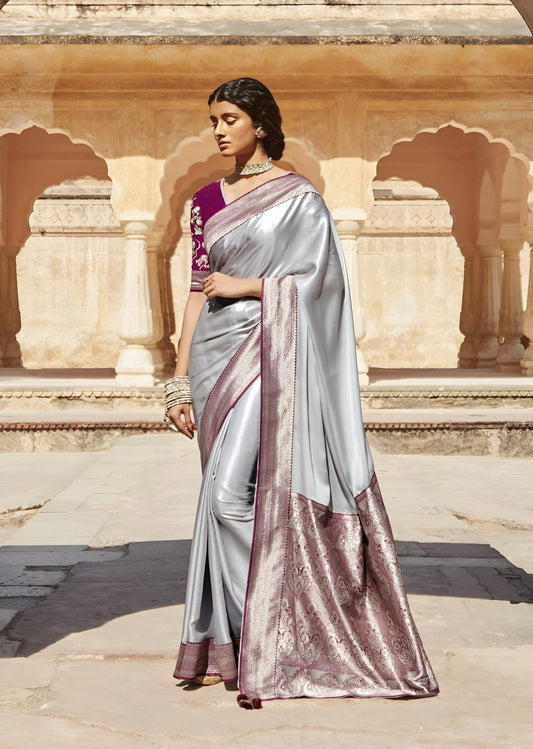 EKKTARA Saree For Women Silver Tone Designer Paithani Saree