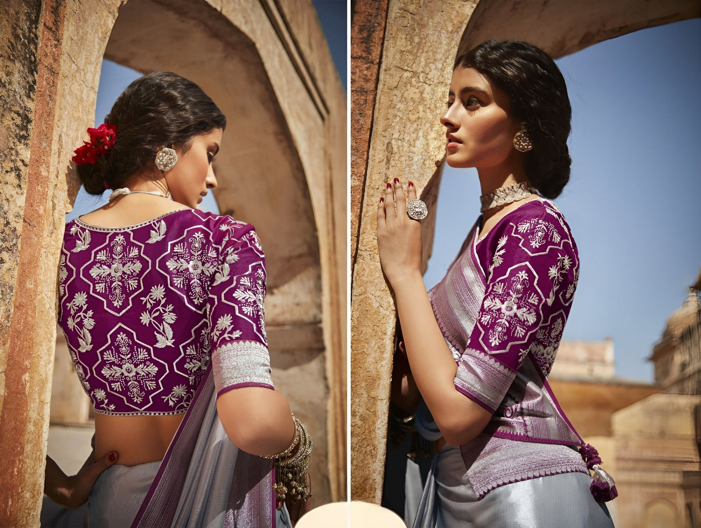 EKKTARA Saree For Women Silver Tone Designer Paithani Saree