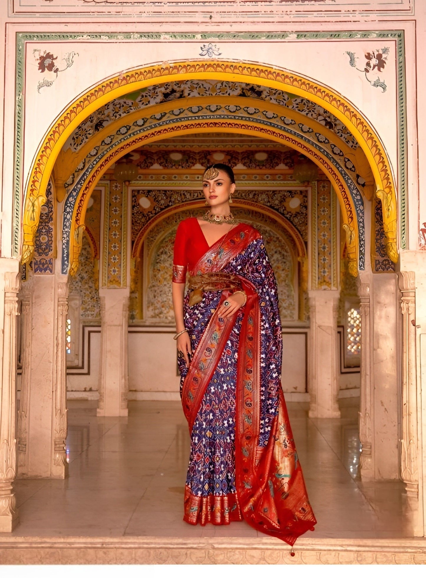 EKKTARA Saree For Women Purple Colour Designer Paithani Patola Saree With Unstitched Blouse