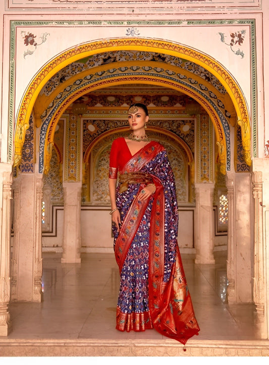 EKKTARA Saree For Women Purple Colour Designer Paithani Patola Saree With Unstitched Blouse