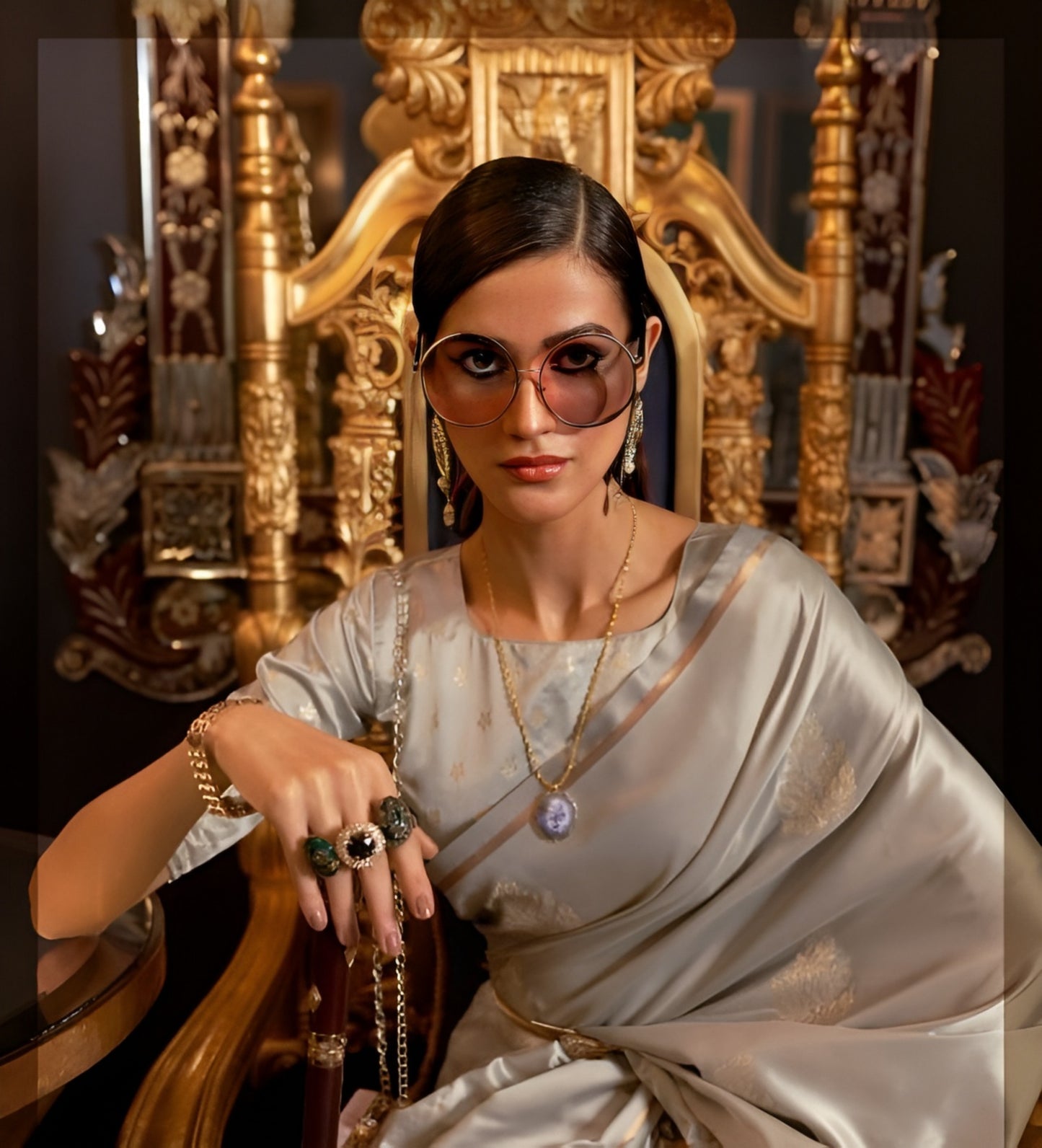 EKKTARA Saree For Women Coin Silver Colour Satin Silk Weaving Saree With Unstitched Blouse