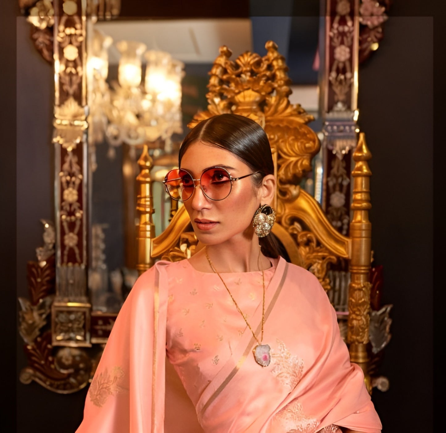 EKKTARA Saree For Women Peach Colour Satin Silk Weaving Saree With Unstitched Blouse