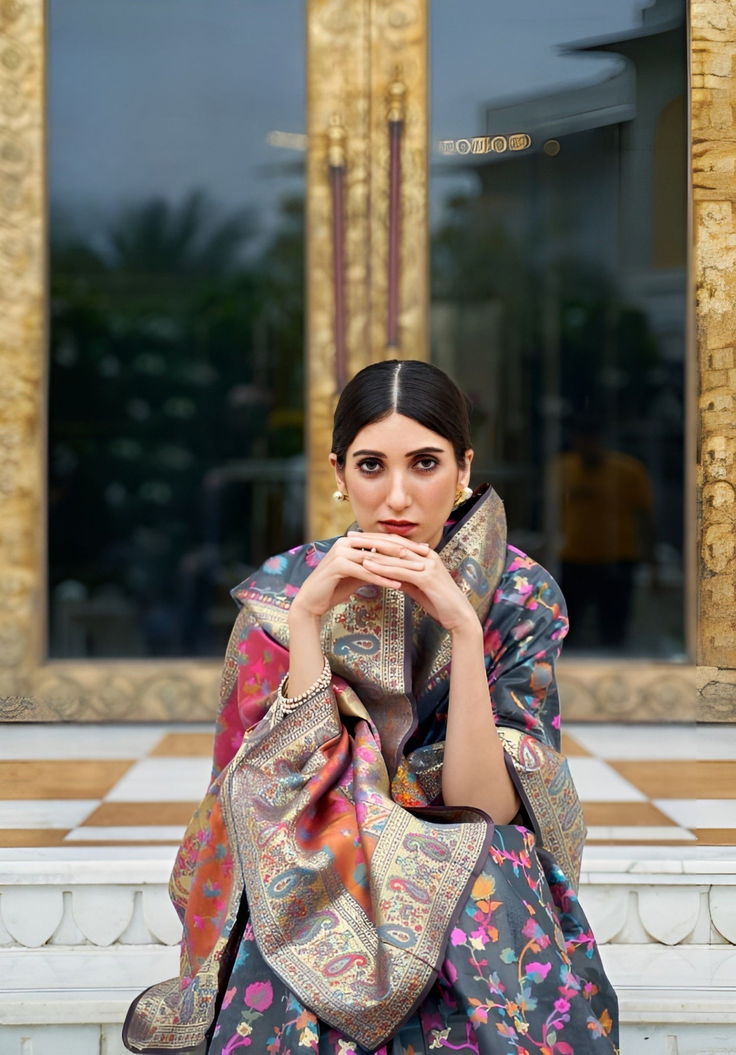 EKKTARA Saree For Women Grey Printed Colour Kashmiri Handloom Weaving Saree
