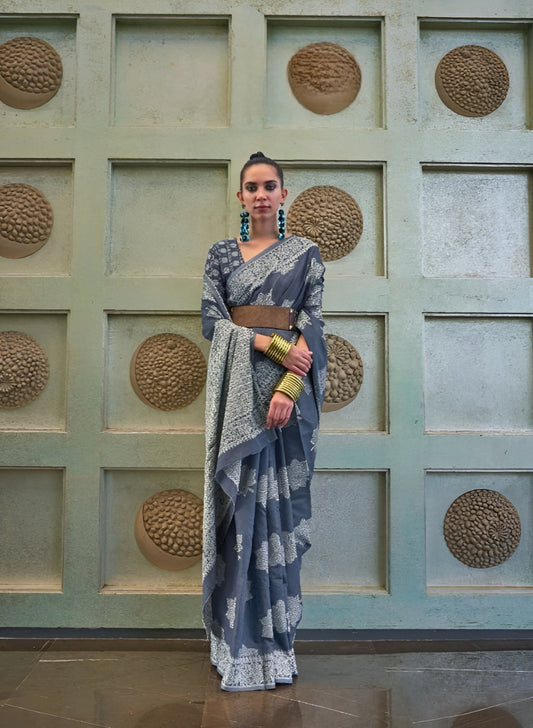 EKKTARA Saree For Women Yale Blue Chikankari Lucknowi Handwowen Saree