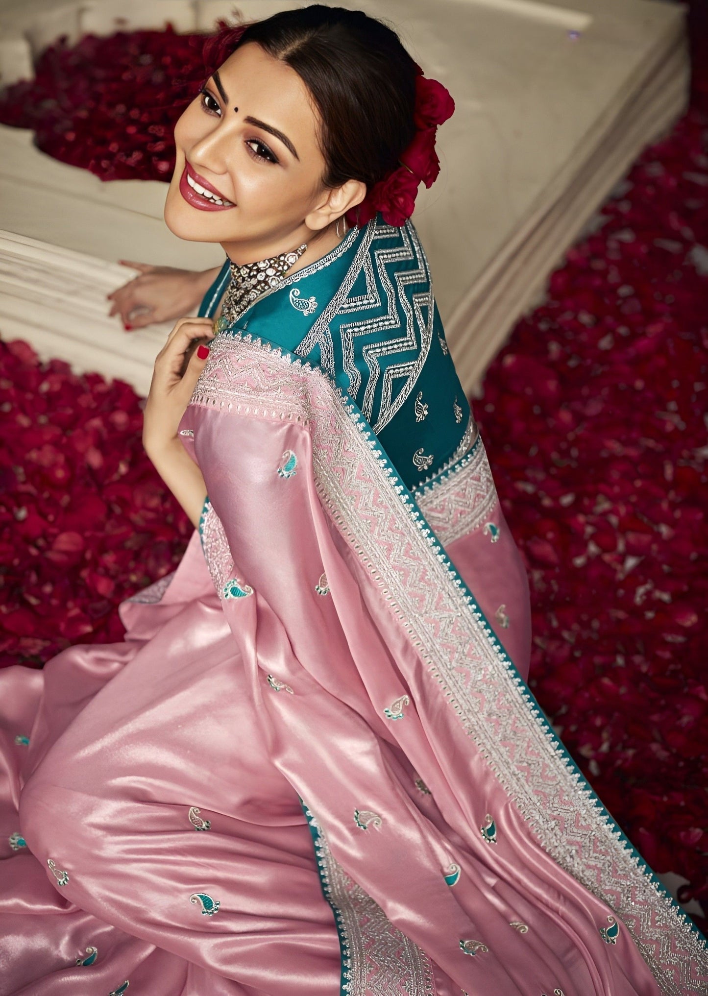 EKKTARA Saree For Women Light Pink Pure Soft Silk Celebrity Saree