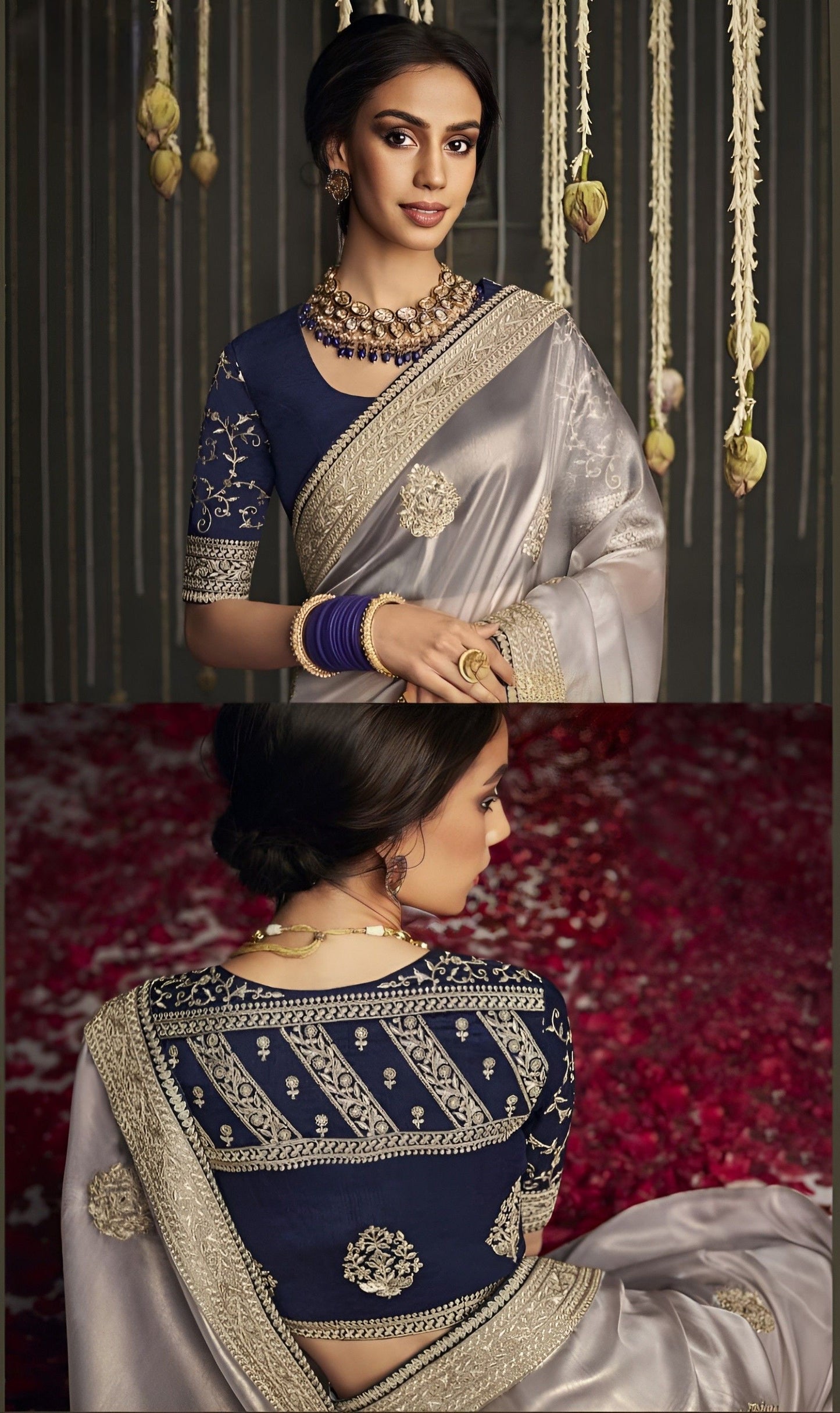 EKKTARA Saree For Women Silver Tissue Silk Designer Silk Saree