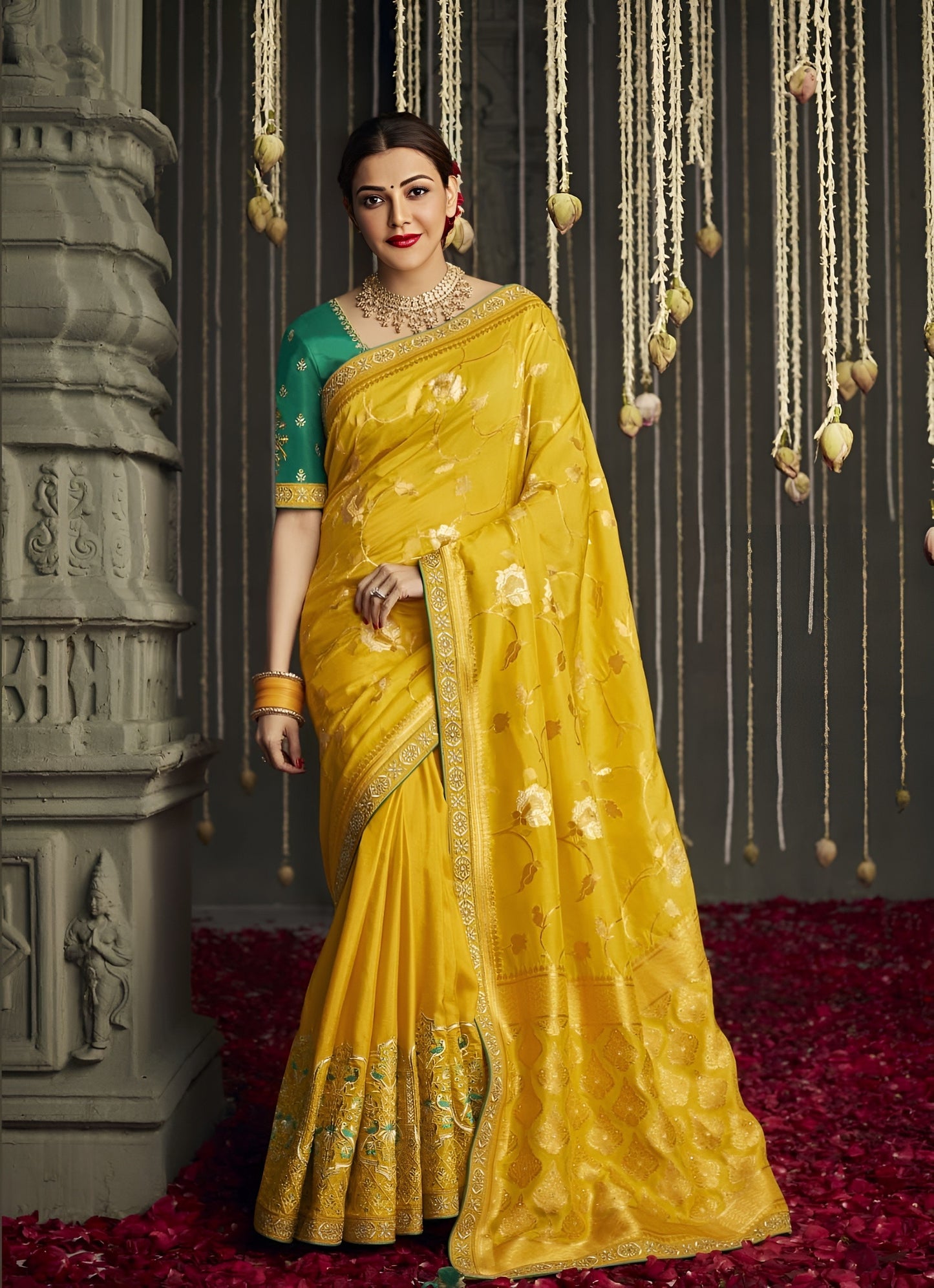 EKKTARA Saree For Women Yellow Designer Silk Celebrity Saree
