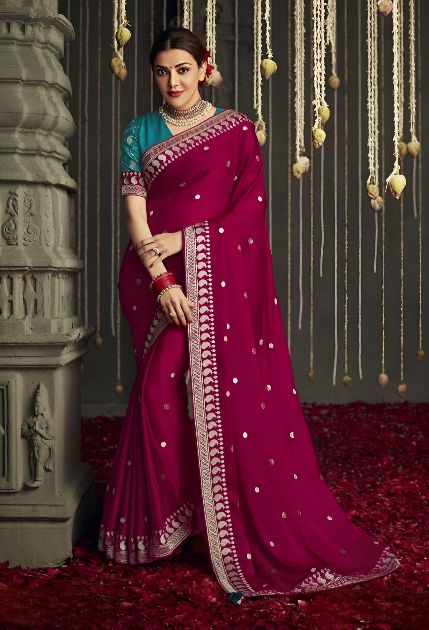 EKKTARA Saree For Women Burgundy Shade Designer Silk Celebrity Saree