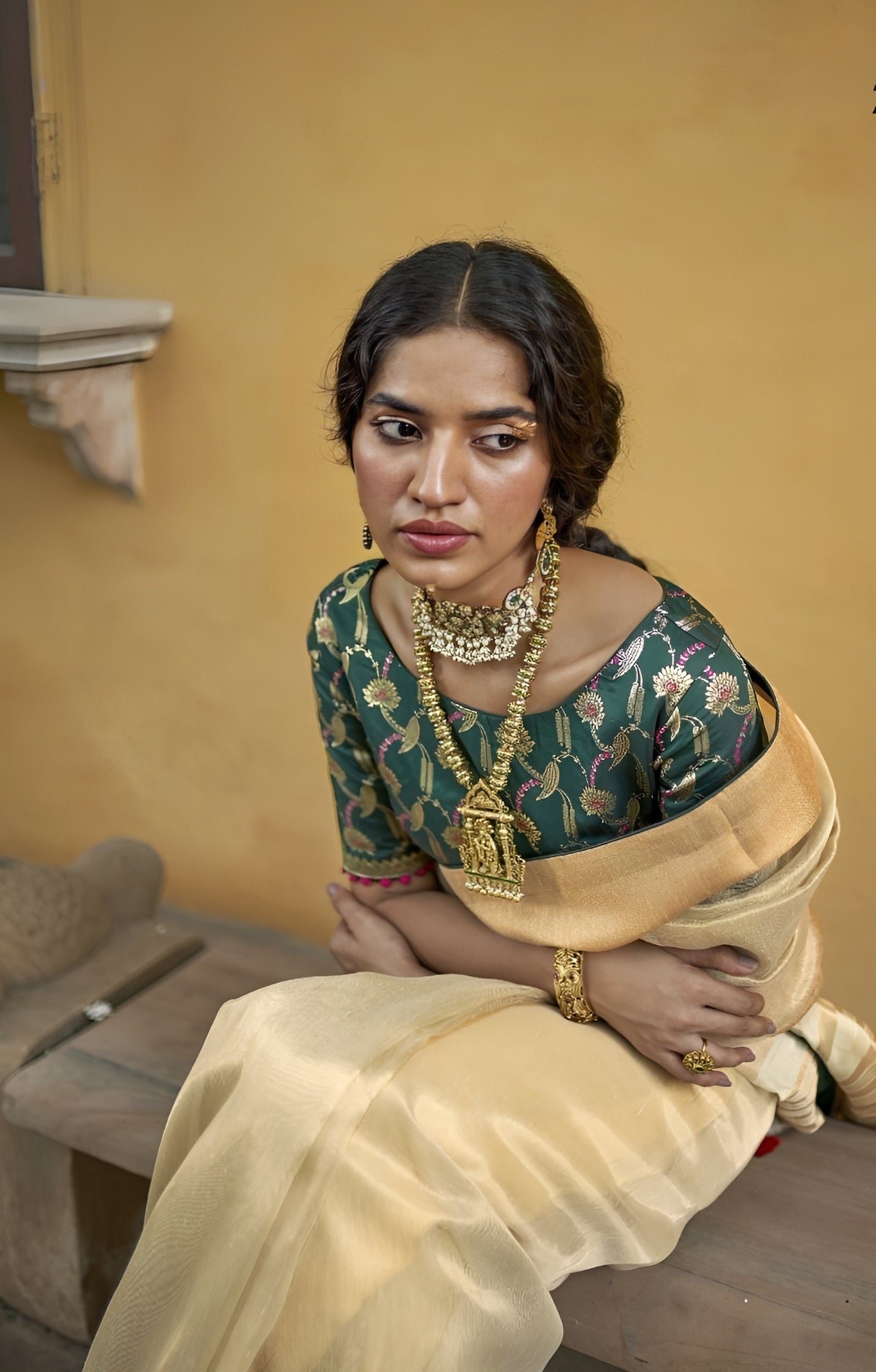 EKKTARA Saree For Women Light Yellow Organza Tissue Saree
