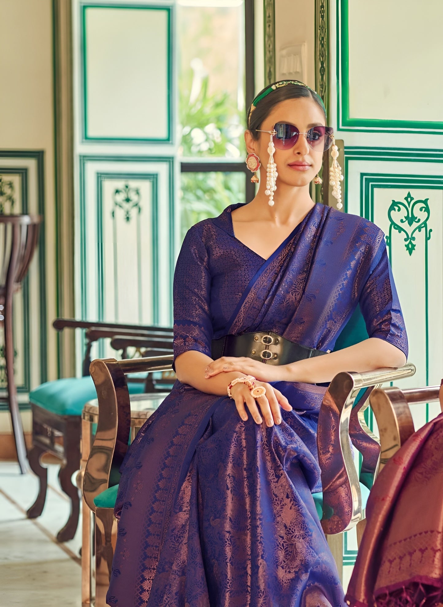 EKKTARA Saree For Women Berry Blue Handloom Weaving Silk Saree