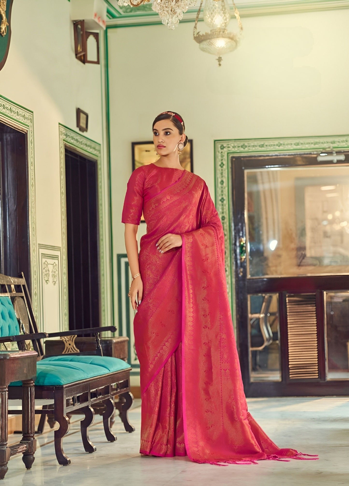 EKKTARA Saree For Women Punch Pink Handloom Weaving Silk Saree