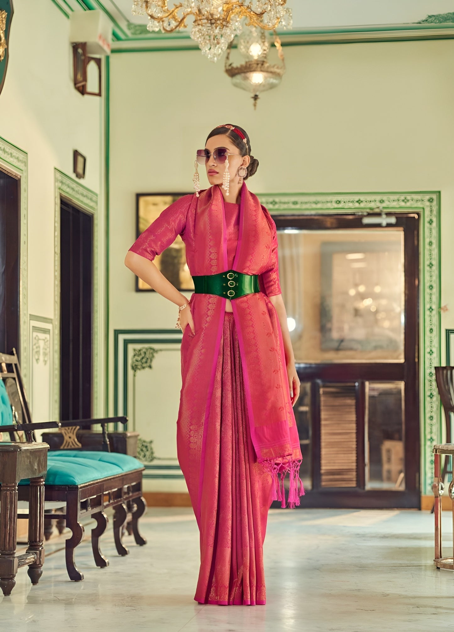 EKKTARA Saree For Women Punch Pink Handloom Weaving Silk Saree