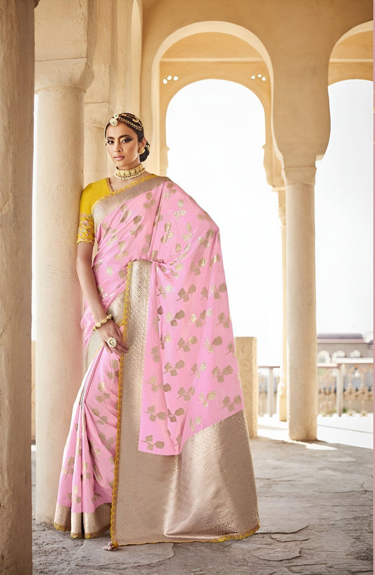 EKKTARA Saree For Women Light Pink Dola Silk Designer Saree