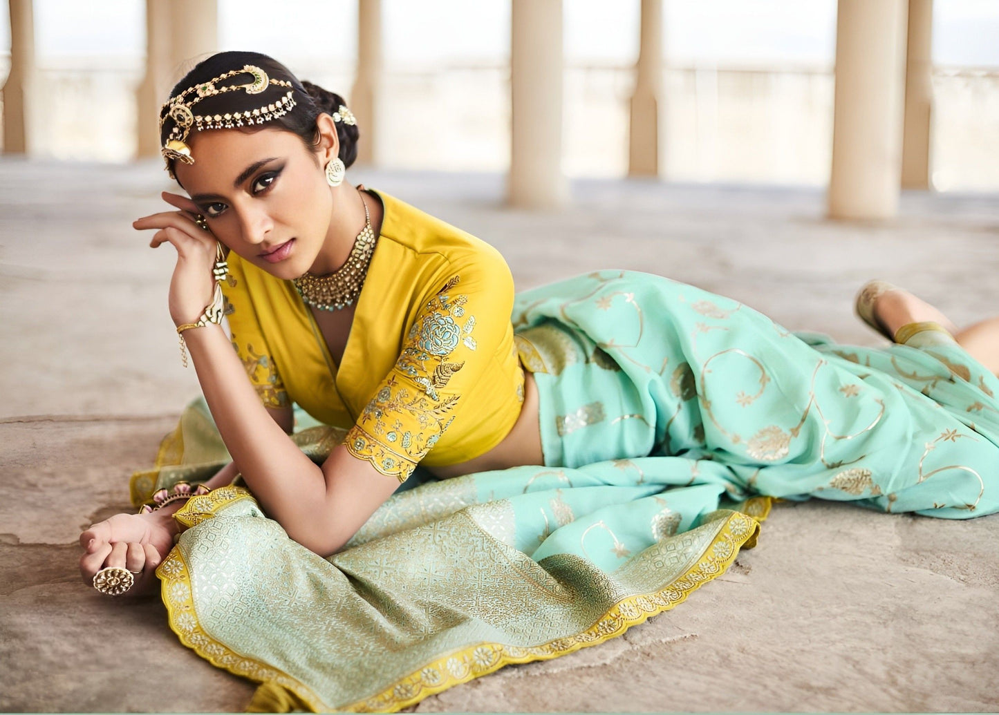 EKKTARA Saree For Women Light Turquoise Dola Silk Designer Saree