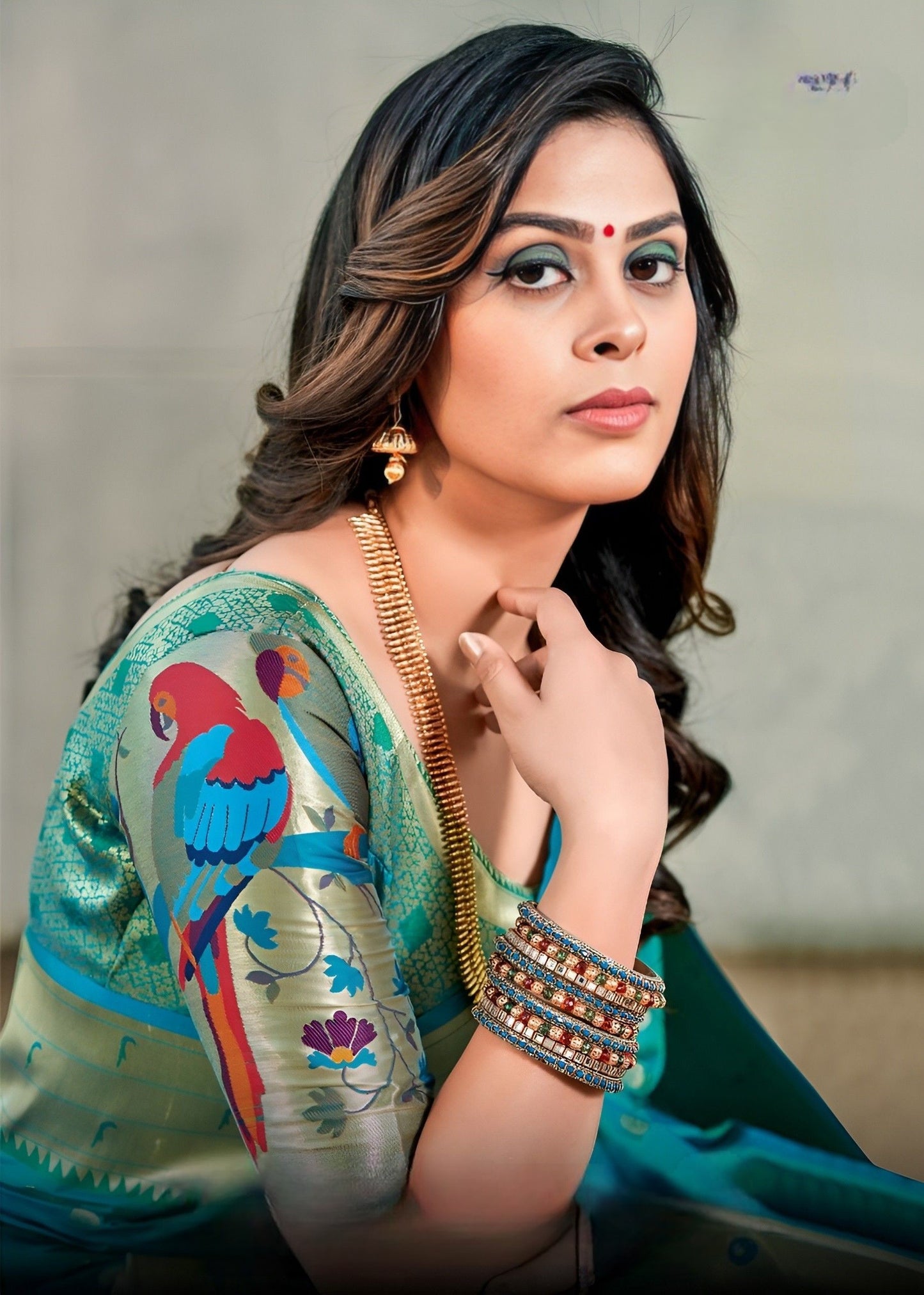 EKKTARA Saree For Women Turquoise Paithani Silk Saree & Paithani Design Blouse