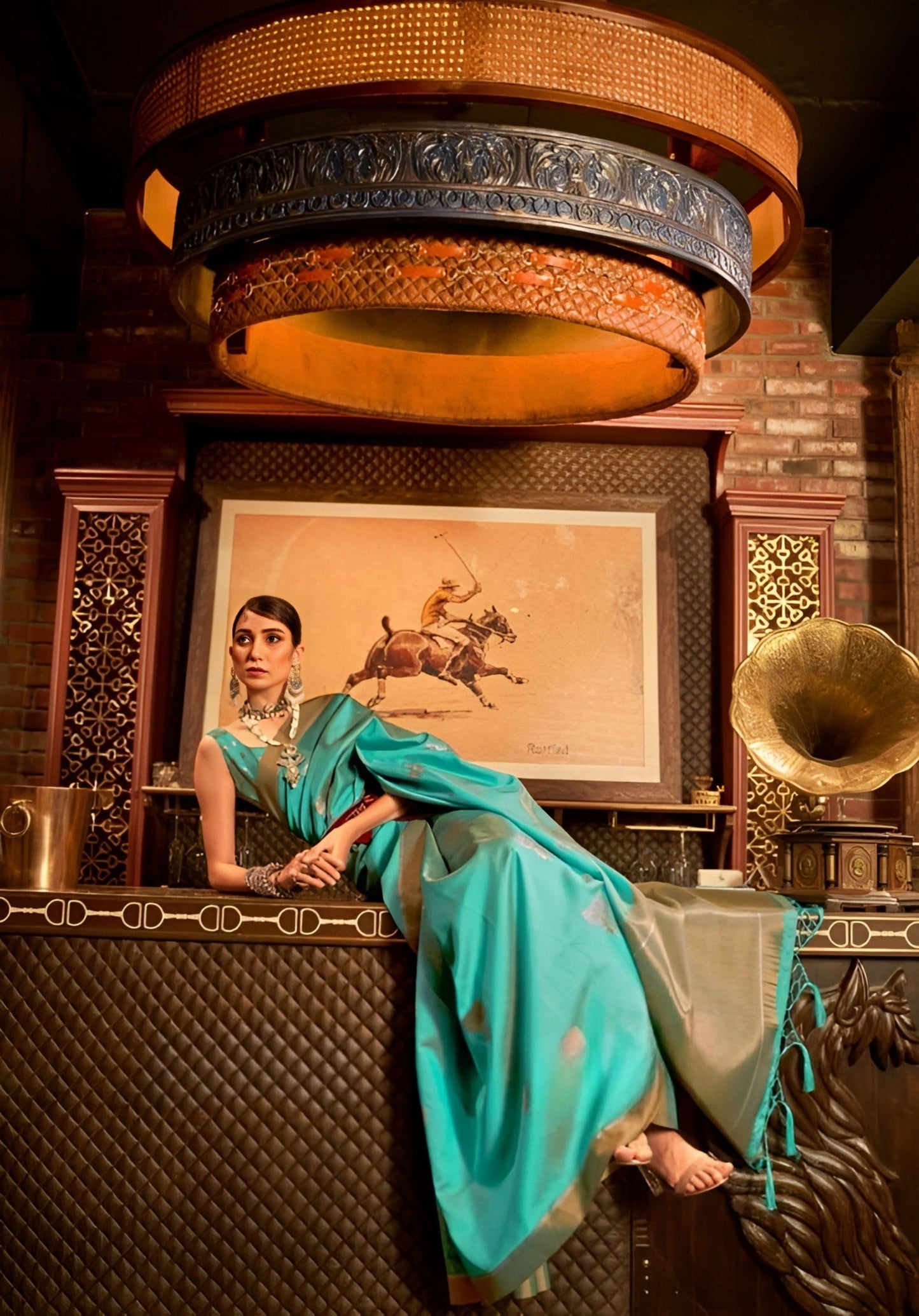 EKKTARA Saree For Women Turquoise Silk Zari Handloom Weaving Saree