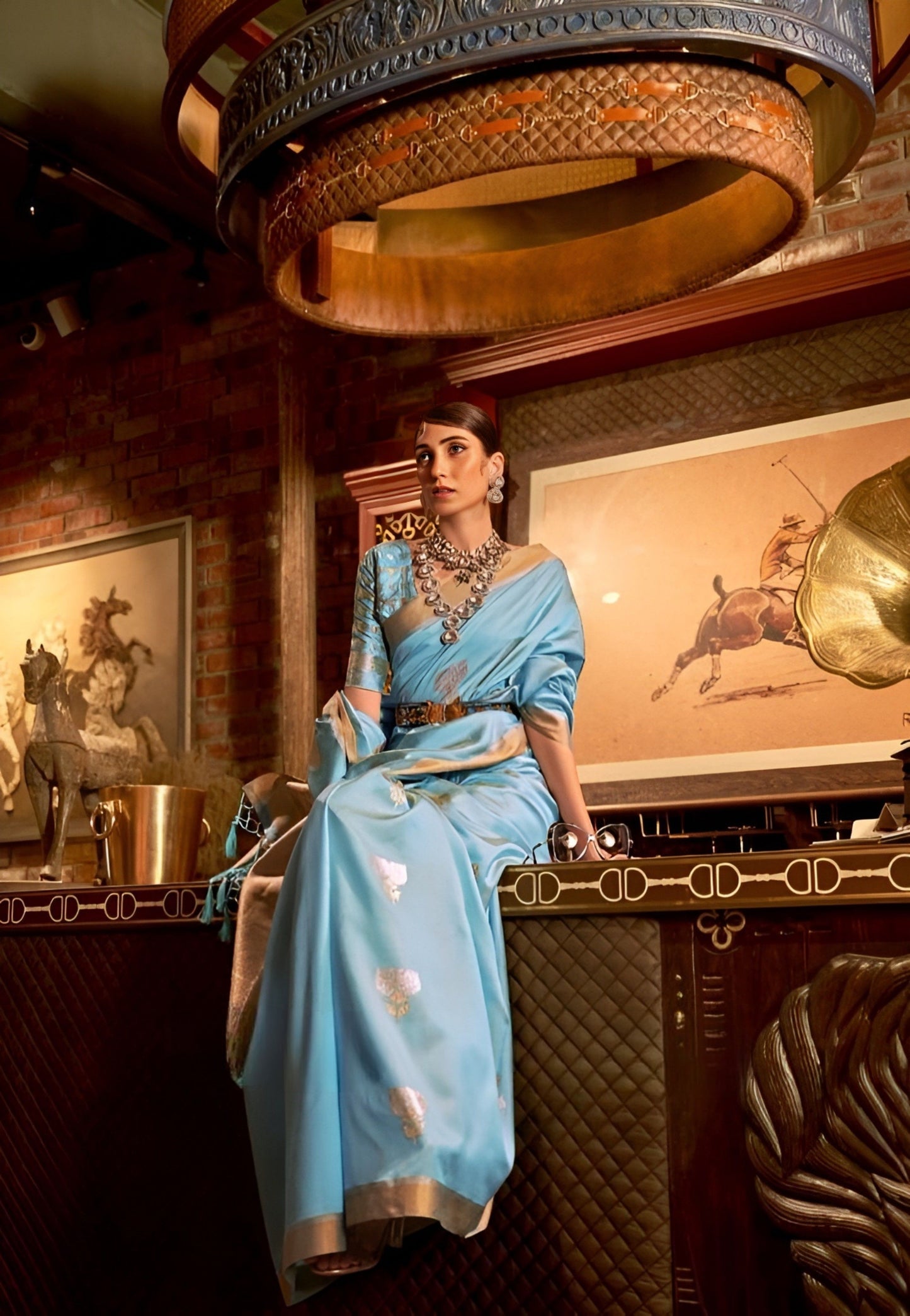 EKKTARA Saree For Women Sky Blue Silk Zari Handloom Weaving Saree