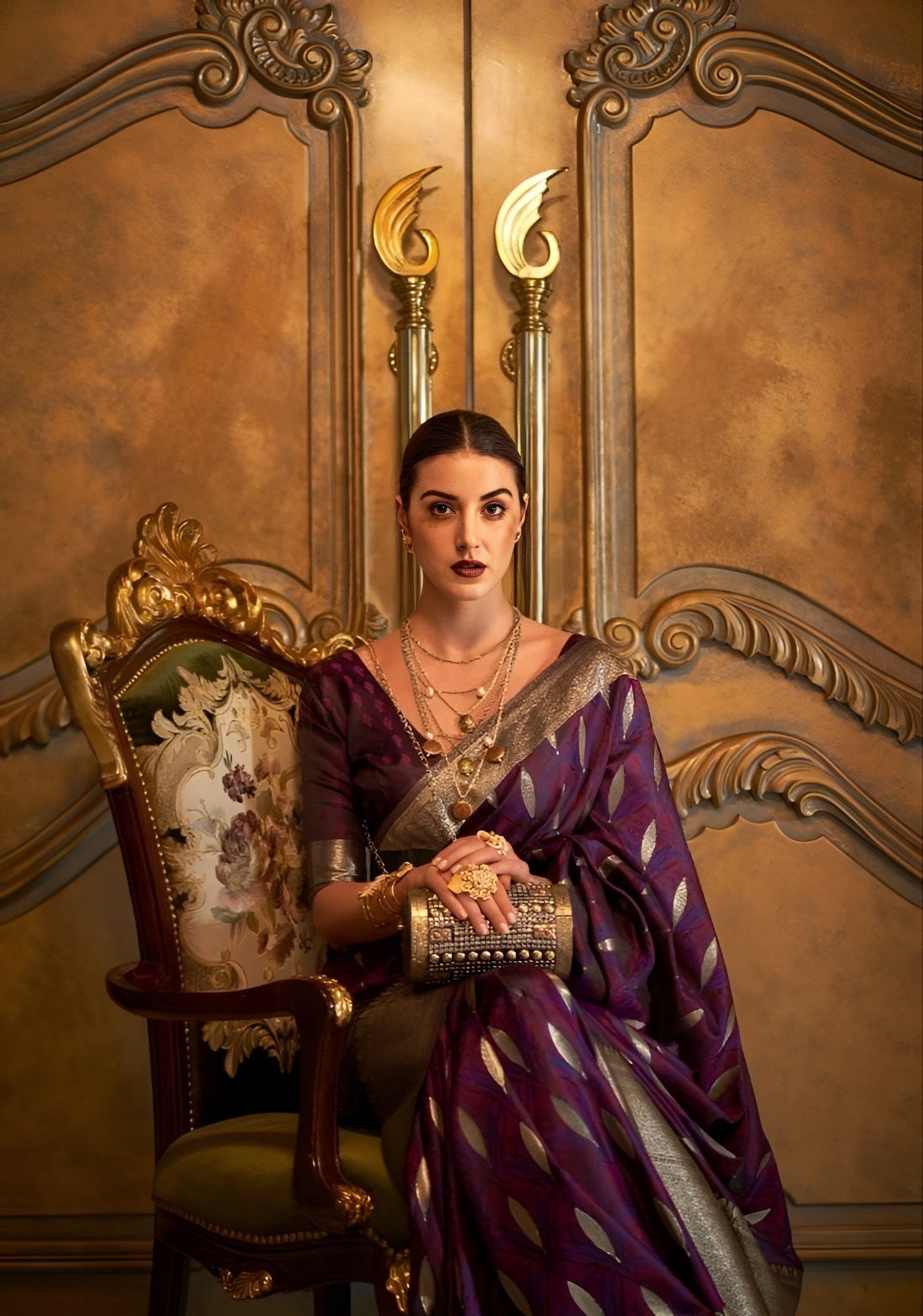 EKKTARA Saree For Women Violet Silk Satin Handloom Weaving Saree
