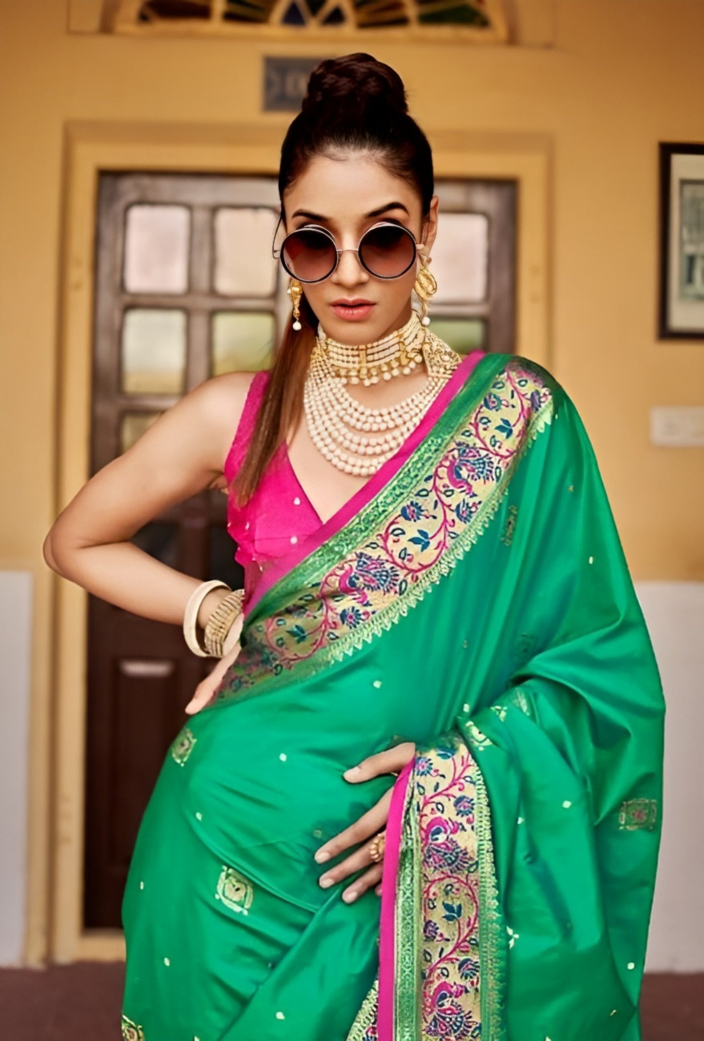 EKKTARA Saree For Women Green Colour Silk Weaving Saree With Designer Pallu