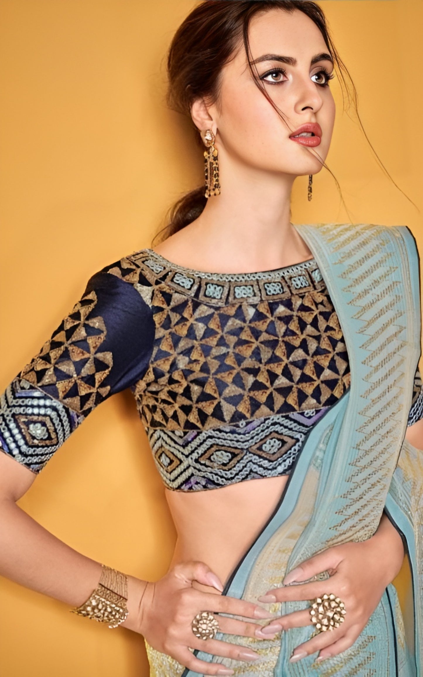 EKKTARA Saree For Women Sky Blue Pure Tissue Silk Double Blouse Saree