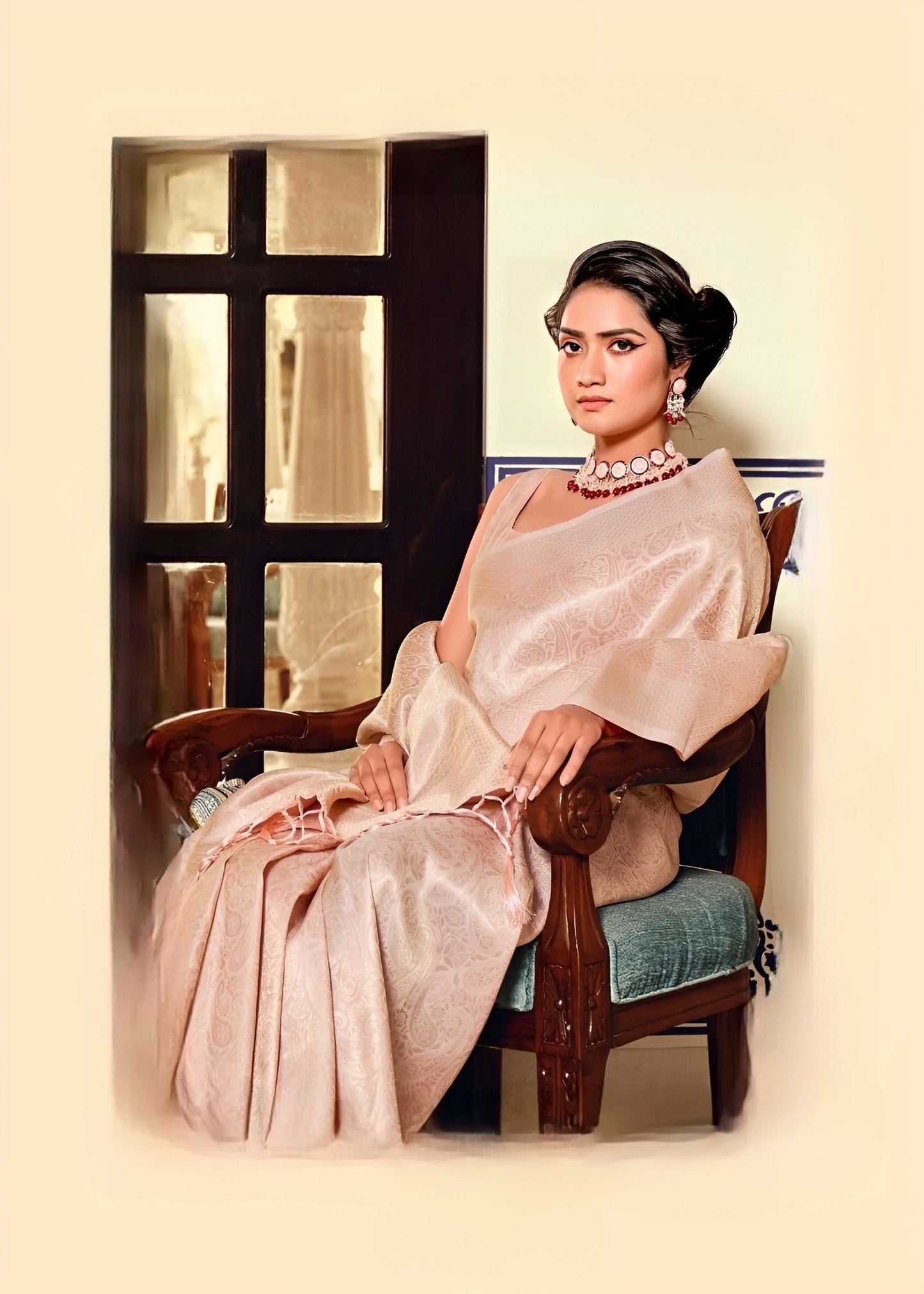 EKKTARA Saree For Women Rose Gold Colour Kanjivaram Soft Silk Saree With Unstitched Blouse