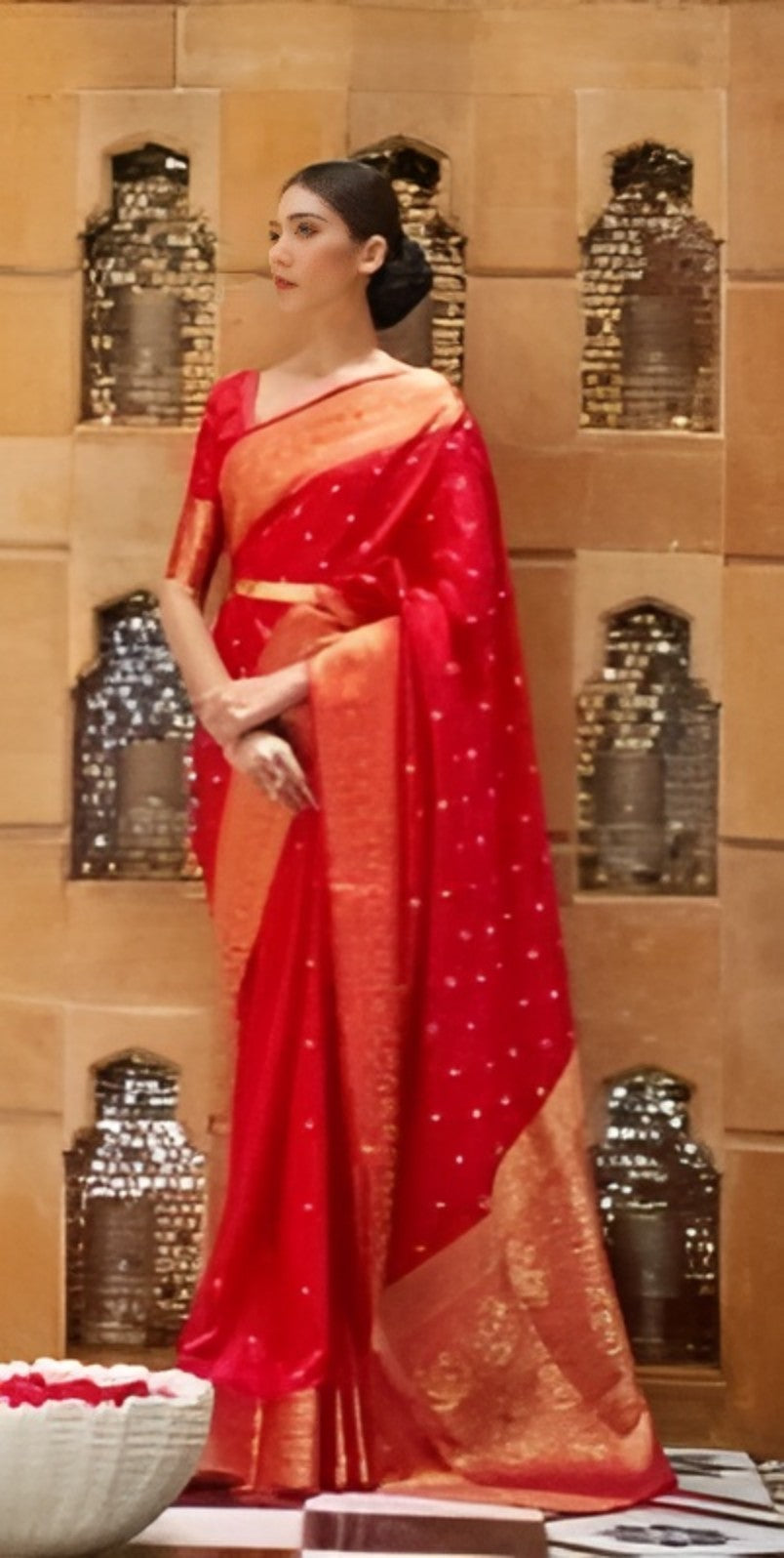 EKKTARA Saree For Women Red Colour Pure Kajivaram Silk Saree With Unstitched Blouse
