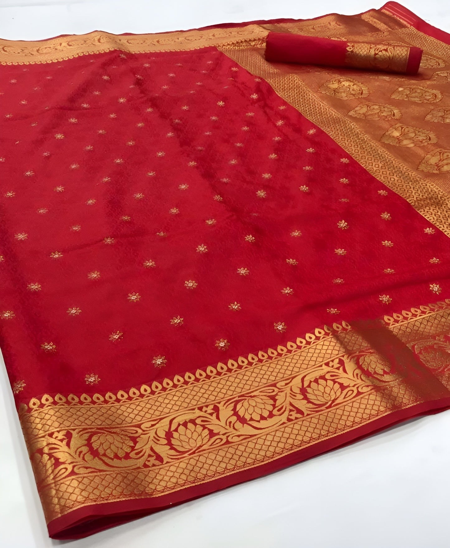 EKKTARA Saree For Women Red Colour Pure Kajivaram Silk Saree With Unstitched Blouse