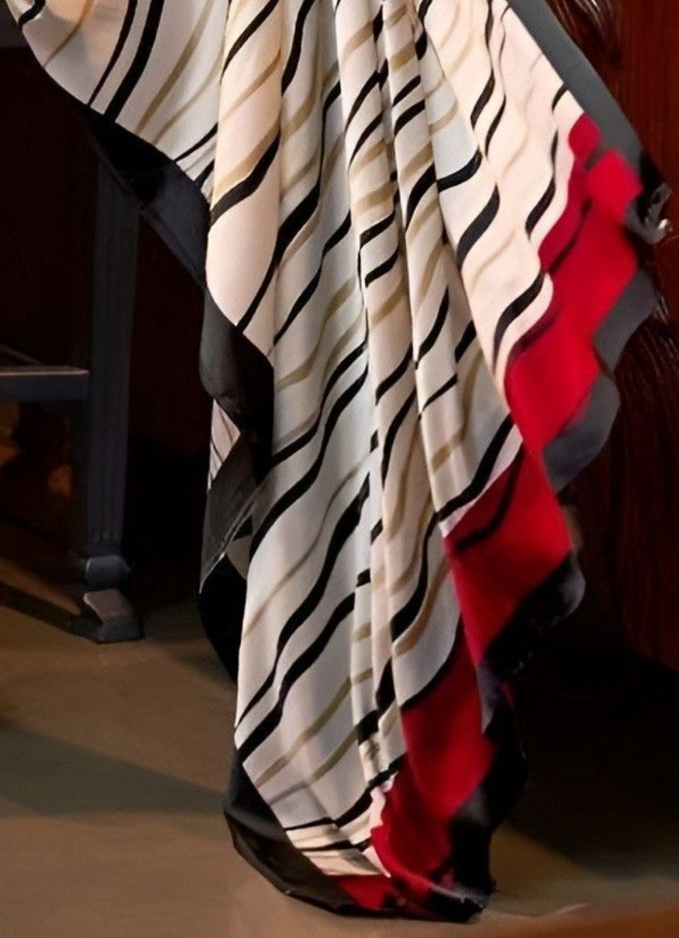 EKKTARA Saree For Women Black Strips Satin Silk Crepe Saree