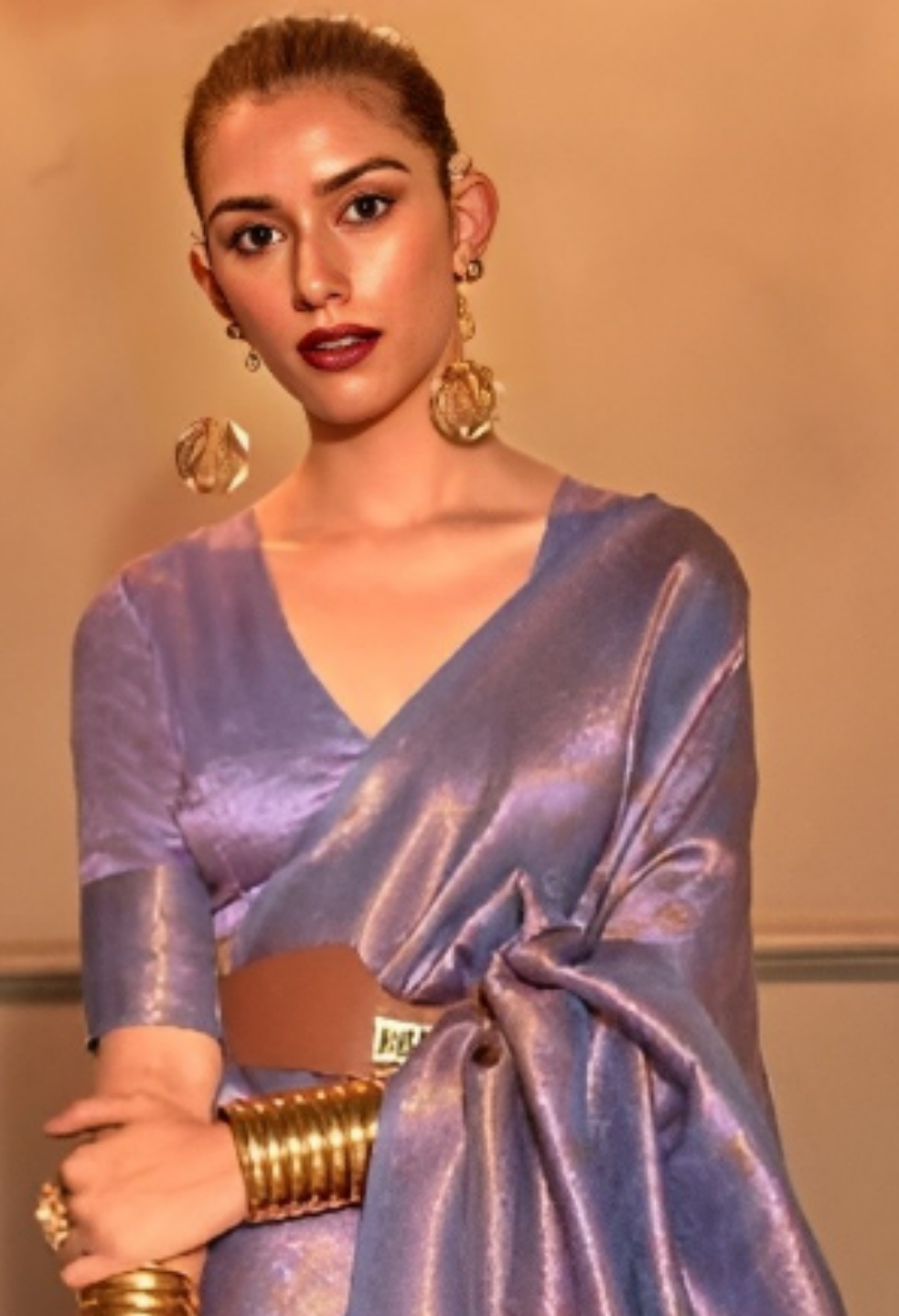 EKKTARA Saree For Women Lilac Purple Two Tone Handloom Weaving Silk Saree