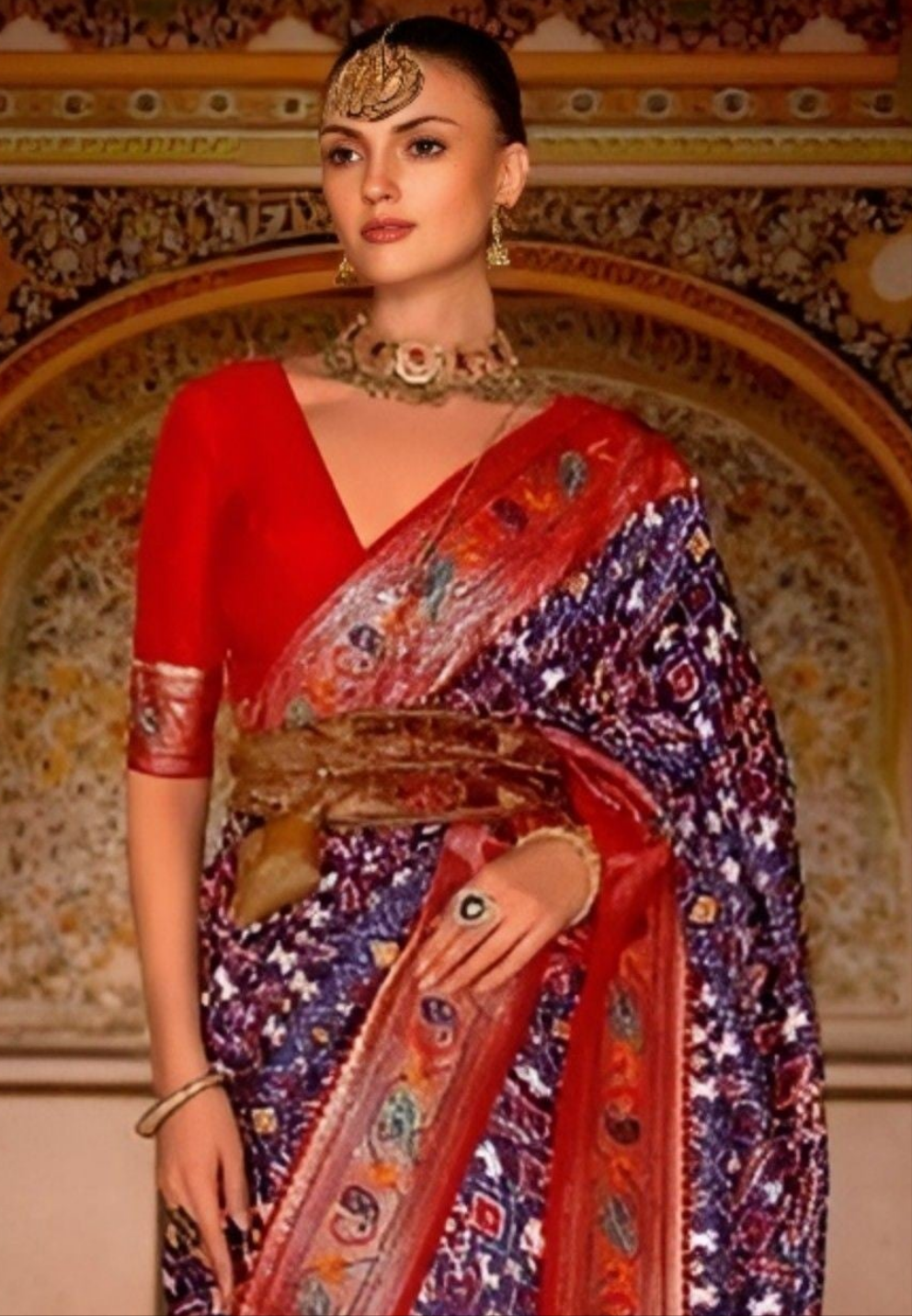 EKKTARA Saree For Women Purple Colour Designer Paithani Patola Saree With Unstitched Blouse