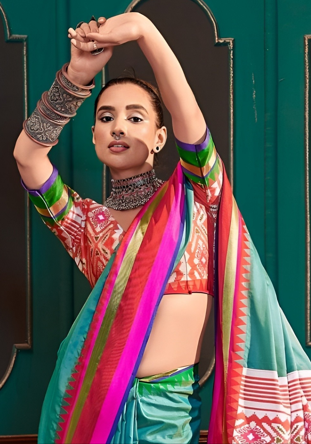 EKKTARA Saree For Women Turquoise Colour Handloom Silk Saree With Unstitched Blouse