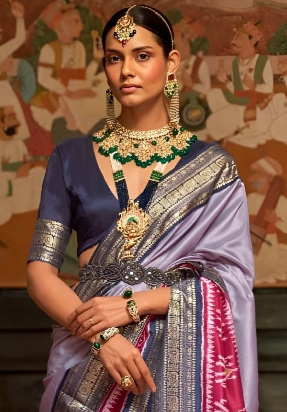 EKKTARA Saree For Women Light Purple Colour Pure Silk Designer Patola Saree With Unstitched Blouse