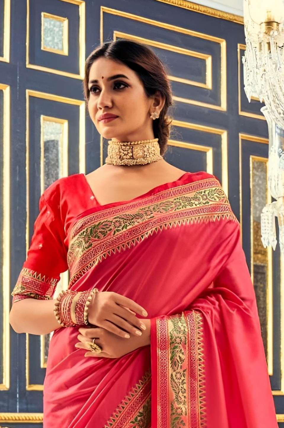 EKKTARA Saree For Women Pink Colour Silk Paithani Concept Saree With Unstitched Blouse