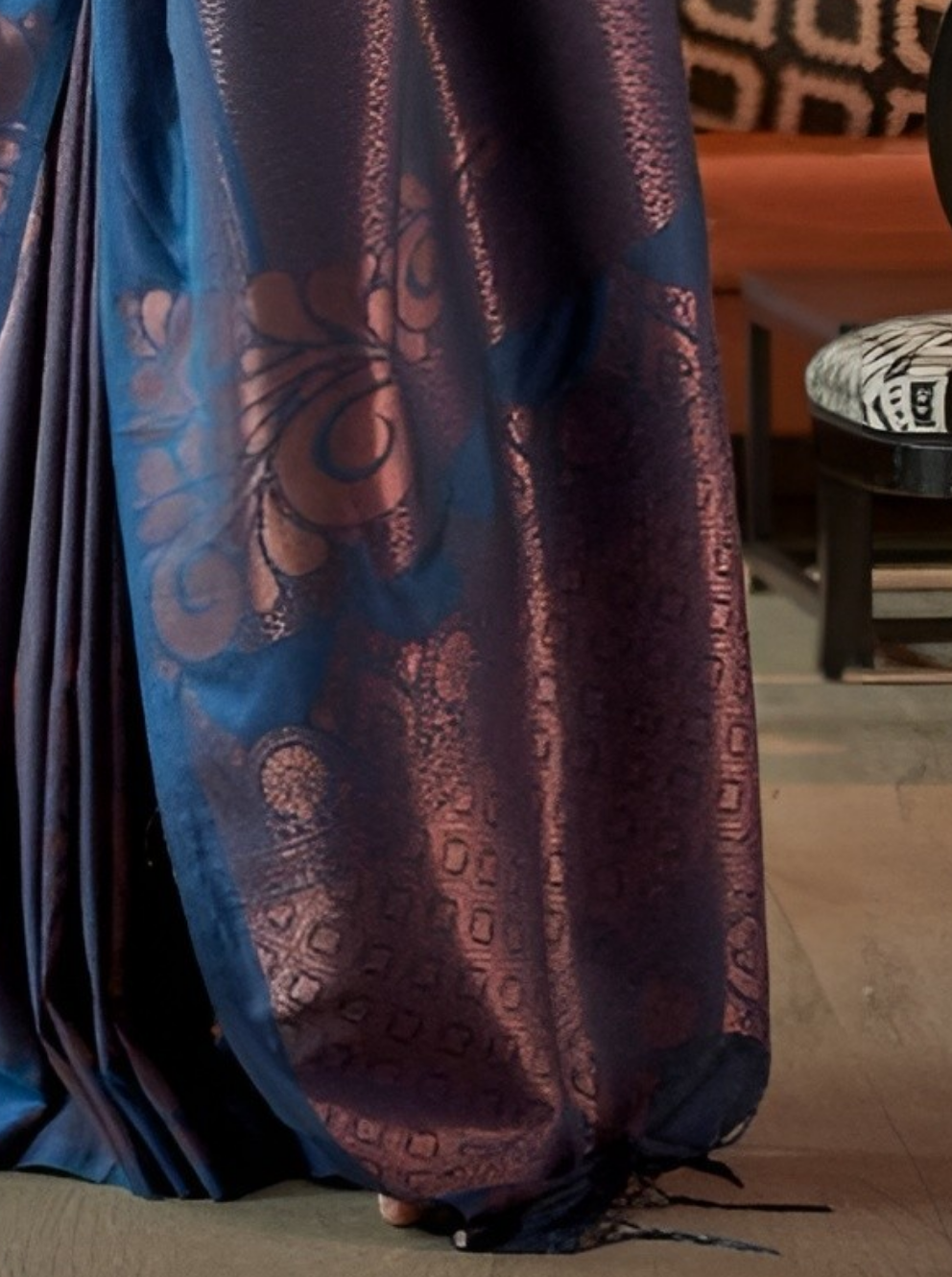 EKKTARA Saree For Women Blue Handloom Weaving Zari Silk Saree
