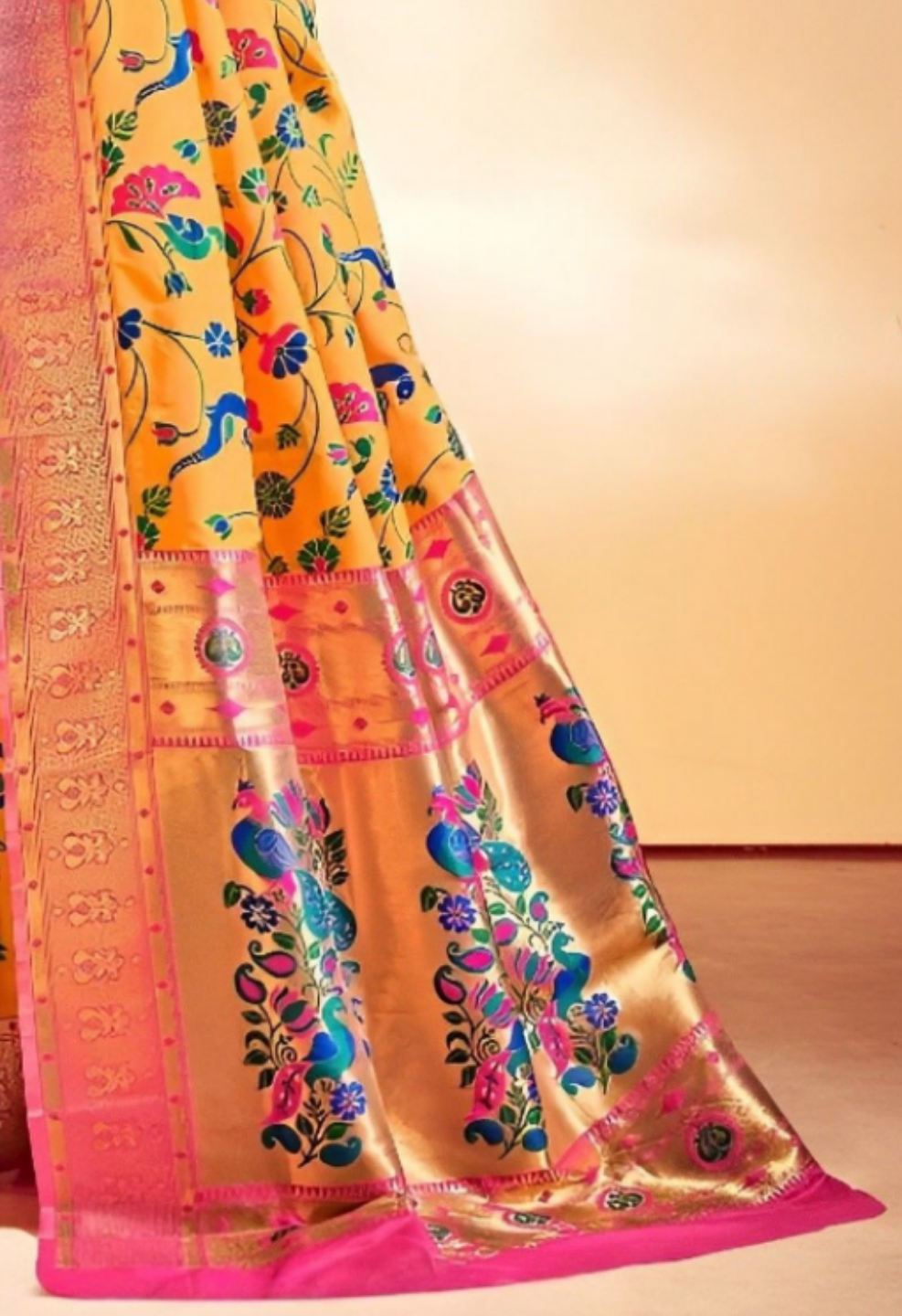 EKKTARA Saree For Women Yellow Colour Pure Silk Paithani Saree