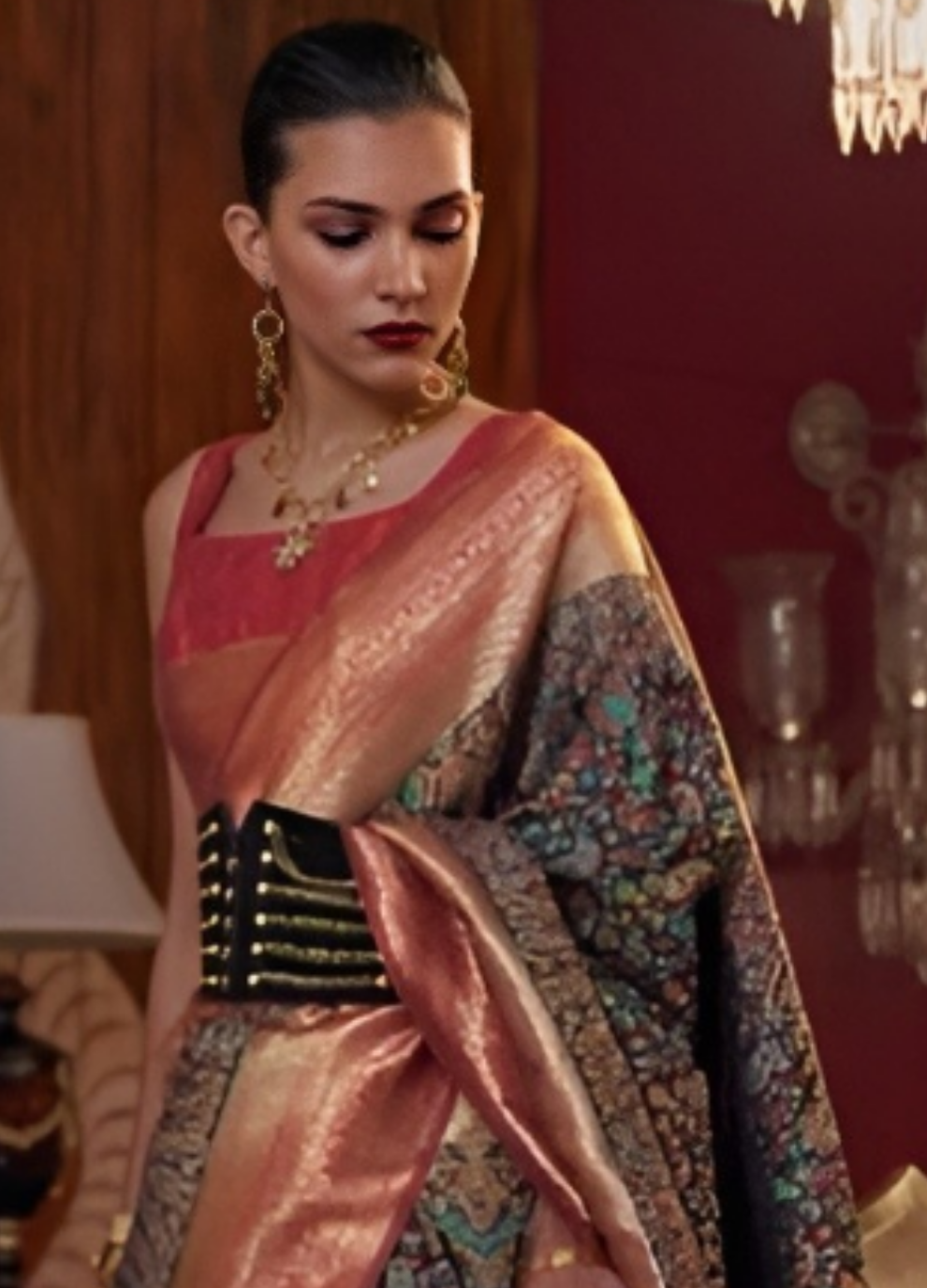 EKKTARA Saree For Women Multi Colour Kashmiri Chaap Handloom Weaving Silk Saree With Unstitched Blouse