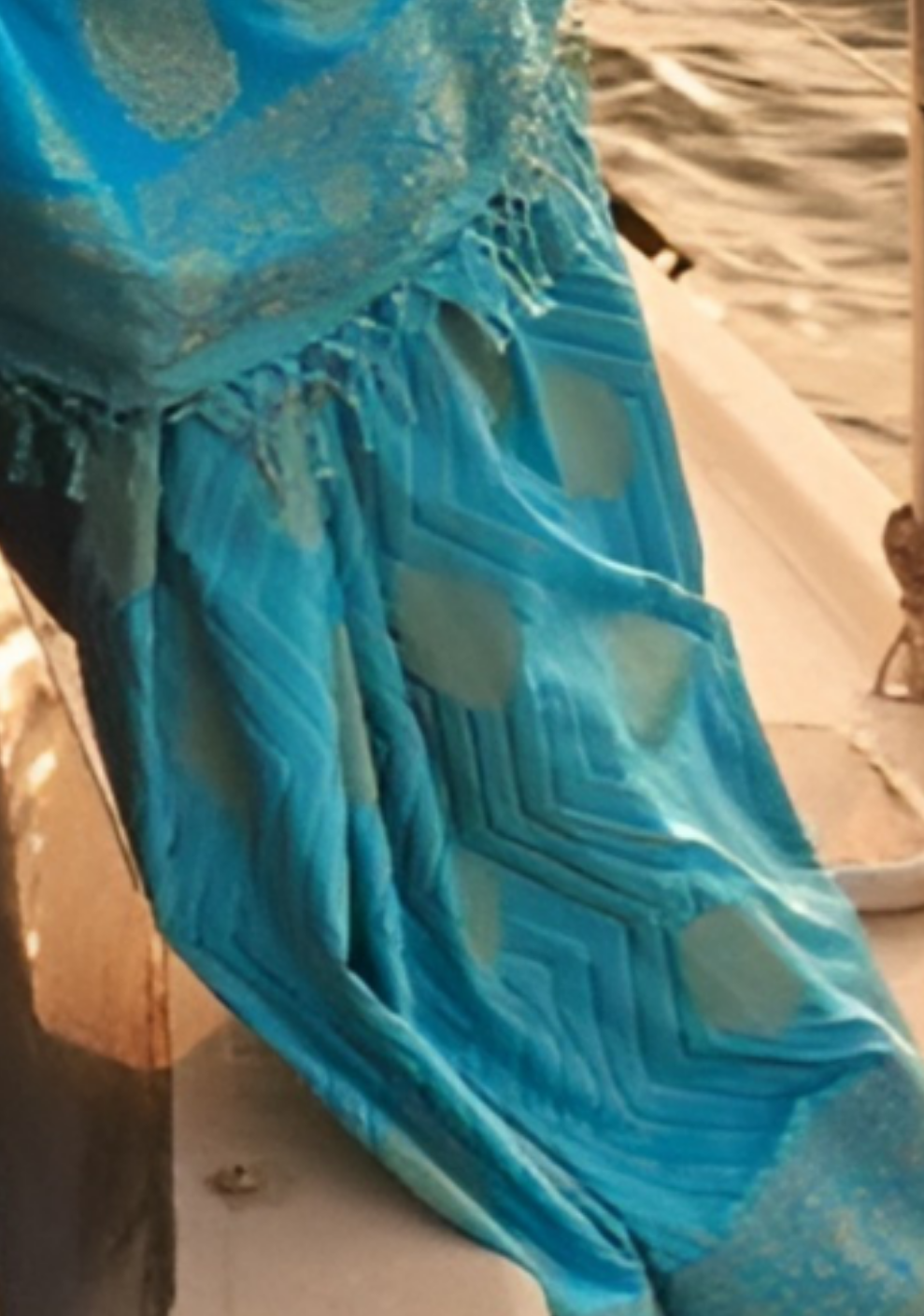 EKKTARA Saree For Women Sky Blue Two Tone Handloom Weaving Satin Silk Saree