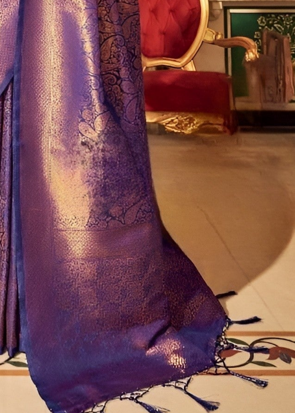 EKKTARA Saree For Women Plum Kanjivaram Saree