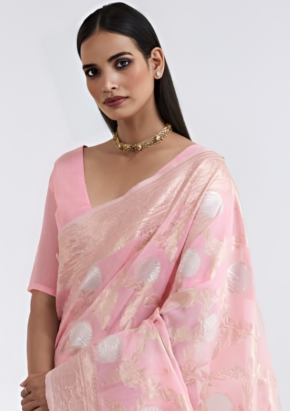 EKKTARA Saree For Women Light Pink Pure Linen Weaving Saree