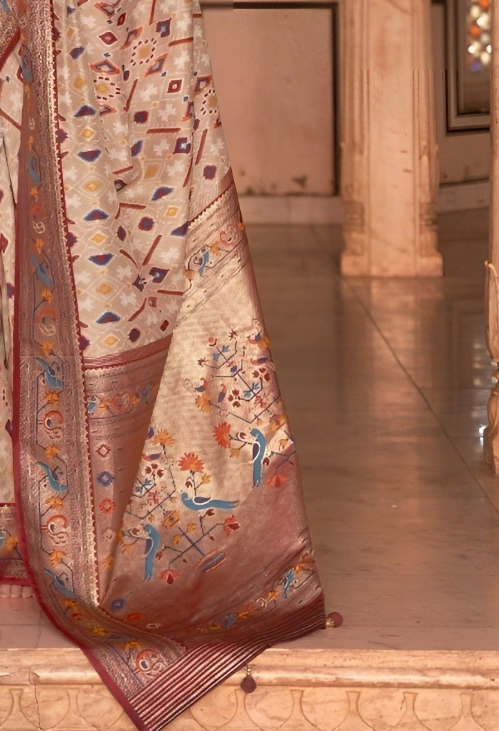 EKKTARA Saree For Women Peanut Brown Silk Designer Paithani Saree