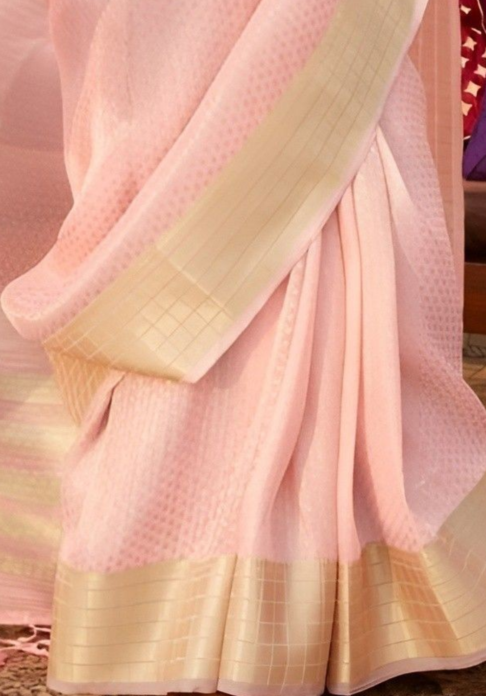 EKKTARA Saree For Women Nude Pink Soft Silk Tissue Saree
