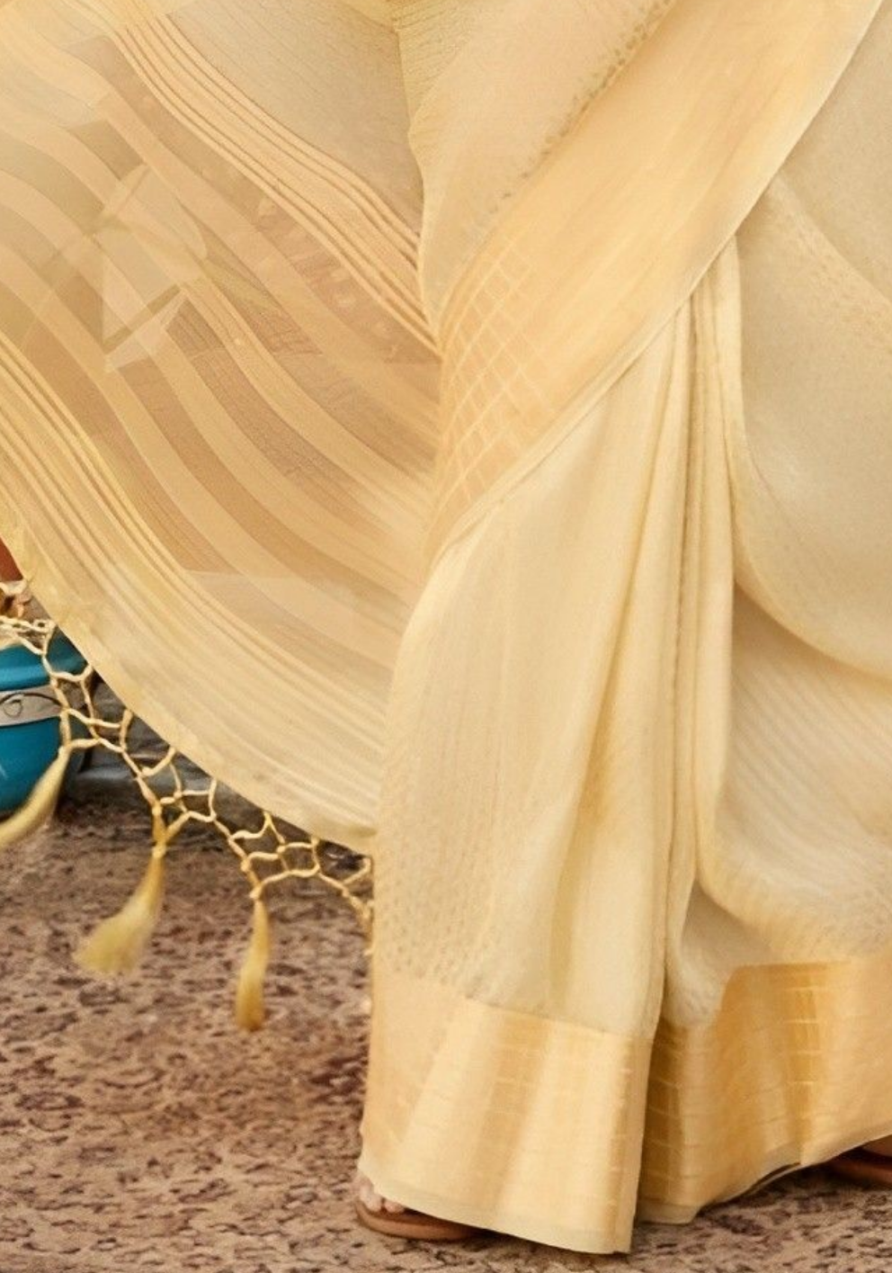 EKKTARA Saree For Women Tan Beige Soft Silk Tissue Saree