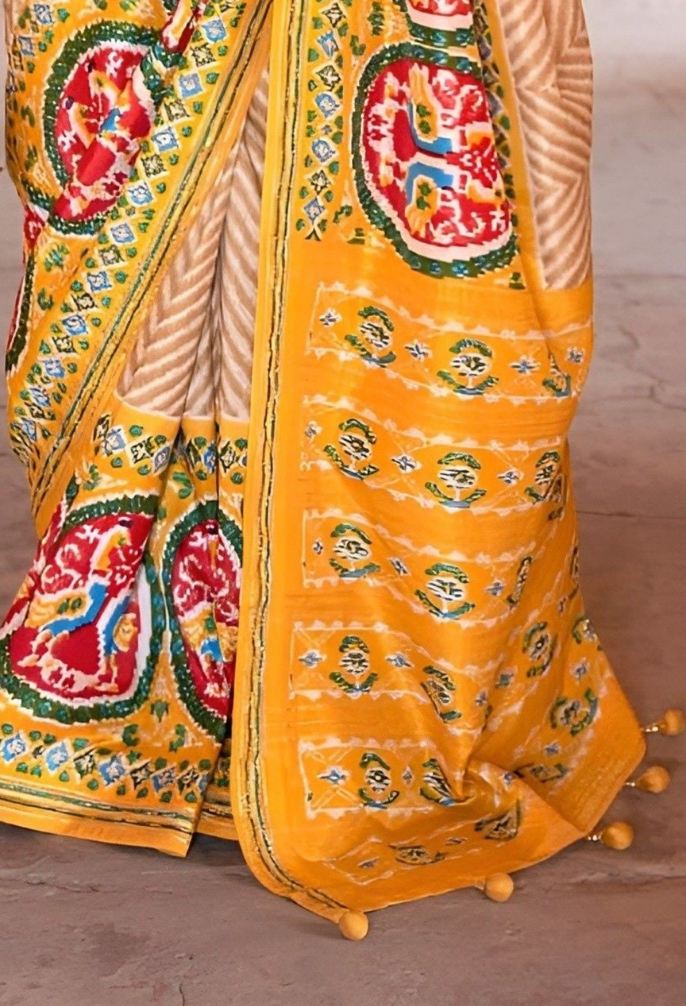 EKKTARA Saree For Women Yellow Pure Silk Designer Patola Saree