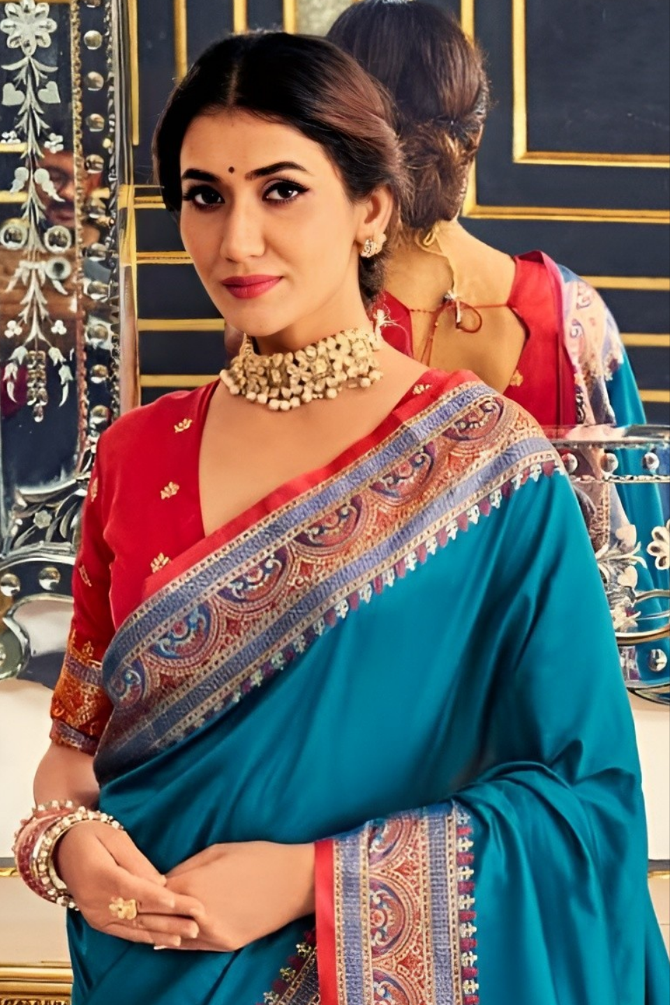 EKKTARA Saree For Women Blue Colour Silk Paithani Concept Saree With Unstitched Blouse