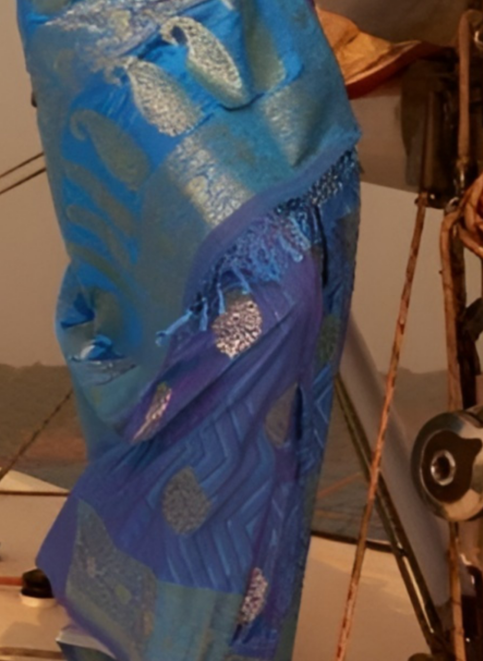 EKKTARA Saree For Women Royal Blue Two Tone Handloom Weaving Satin Silk Saree