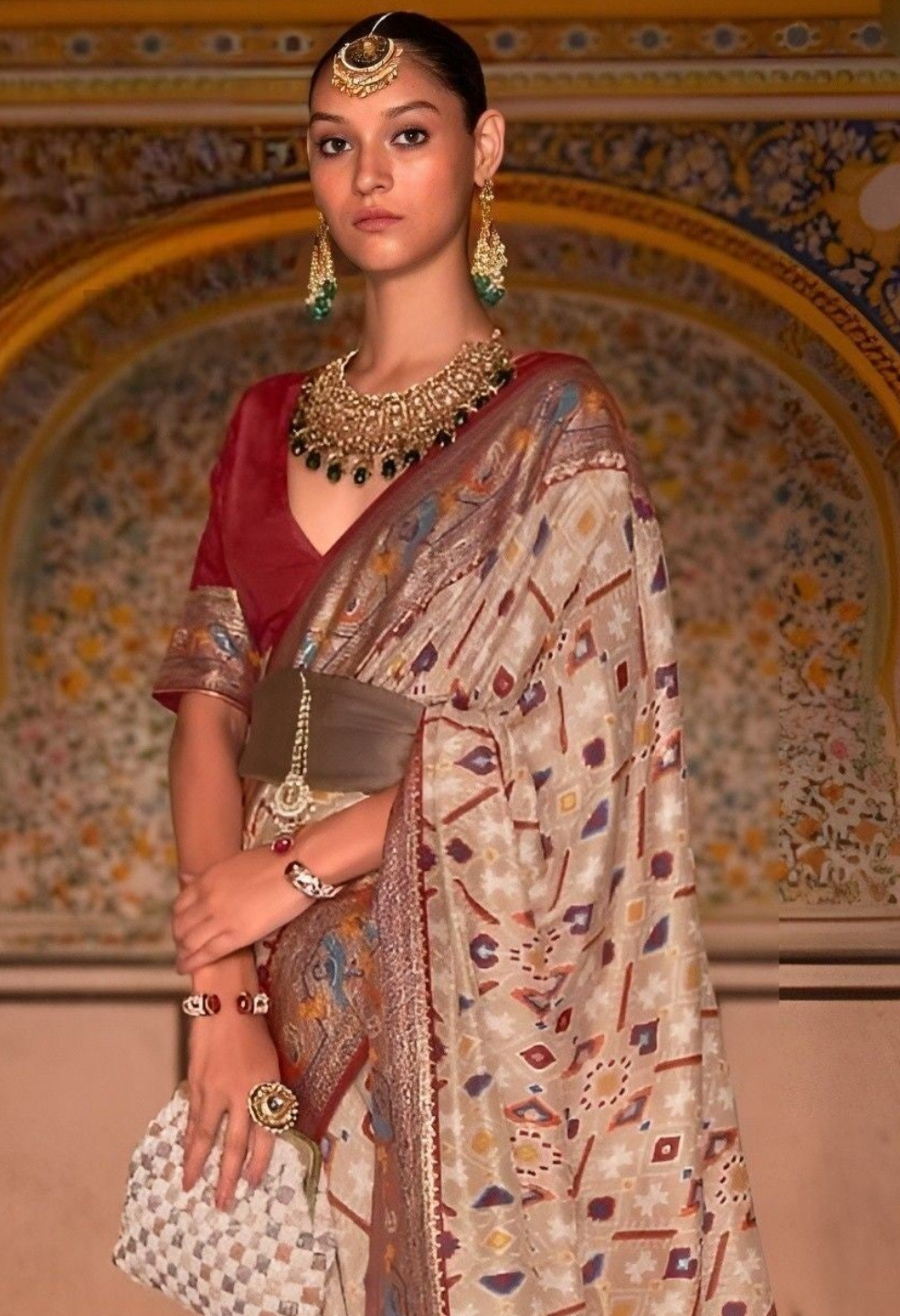 EKKTARA Saree For Women Peanut Brown Silk Designer Paithani Saree